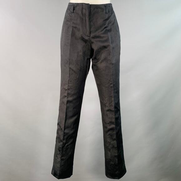 DRIES VAN NOTEN Size 2 Black Cotton Linen Floral Embroidered Dress Pants - Picture 1 of 6